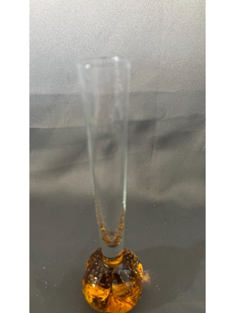 Amber Bubble Base Clear Blown Glass Bud Vase Elegant Handcrafted - Picture 3 of 5